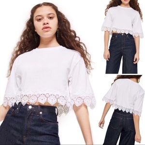 Topshop Boxy Lace Trim Top